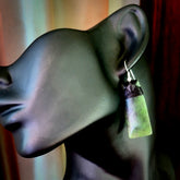 Hand crafted large, New Zealand Jade toki earrings with Sterling Silver Hooks. Jade toki earrings, packaged in a woven kete pouch.
